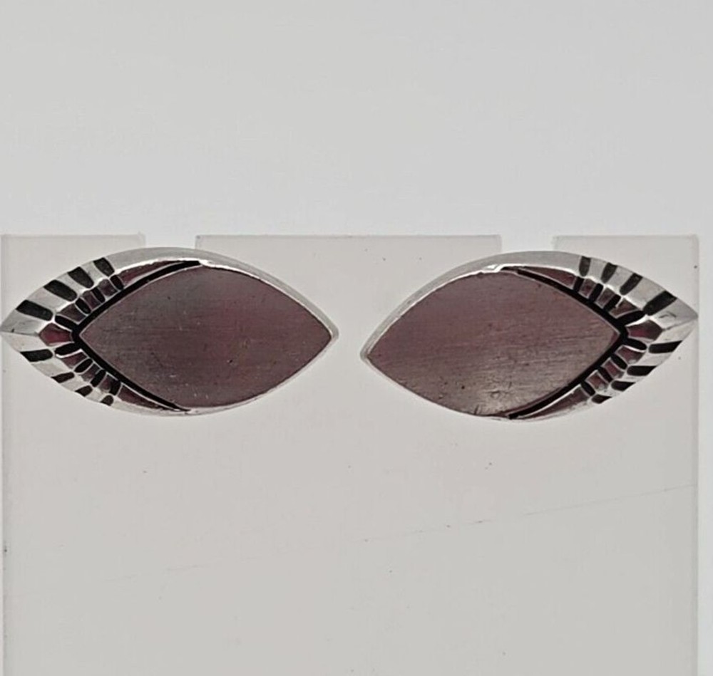 Vintage Speidel Silver Tone Eye Shaped Bullet Back Cufflinks