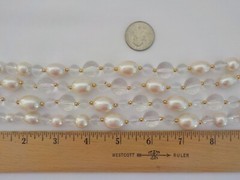 Vintage Four Strand Faux Pearl Bead Necklace Clear Plastic Gold Tone Metal Oval