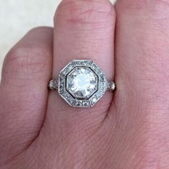 Art Deco Style Round Lab Created Diamond 14K White Gold FN Halo Engagement Ring