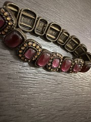 Vintage Women’s Bronze Gold Tone Gem Elastic Bracelet 90s 1990s Vtg