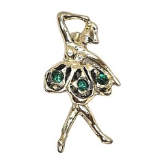 Vintage Gold Tone Green Rhinestone Ballerina Brooch 1 5/8″ Length