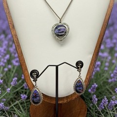 Sterling Silver Blue Morpho Butterfly Wing Earrings & Reversible Necklace Vtg
