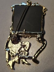 Vintage AJC Gold Tone Art Deco Fancy Lady Vanity Mirror Brooch Pin