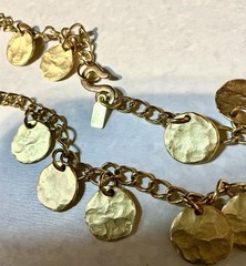 Vintage Kenneth Jay Lane Satin Gold Hammered Coins Discs Necklace 36″ Long 1980s