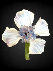 Large French Studio Art Glass Orchid Flower Brooch Opalescent Petals Lampwork