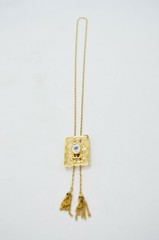 Painted Blue Porcelain Flower Open Work Gold Tone Slide Lariat Necklace Vintage