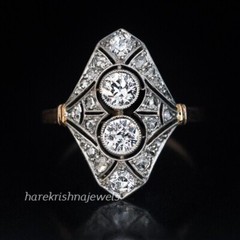 2CT Round Lab-Created Diamond Vintage Art Deco Antique Ring 14K 2-Tone Gold Over