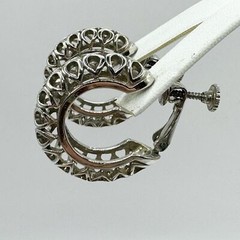 Vintage silver tone chunky hoop earrings with open cut outs hinged clip on