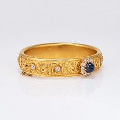 Antique GIA No Heat Sapphire Diamond Bracelet 19k Yellow Gold Leitao & Irmao