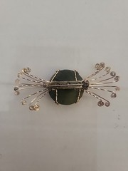 Vintage Metal Brooch W Black Stone In Middle