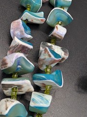 Vintage Teal Dyed Mother of Pearl Large Chip Bead Necklace
