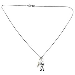 Sterling Silver 925 and 14KT Gold Kokopelli Pendant with Box Chain Necklace