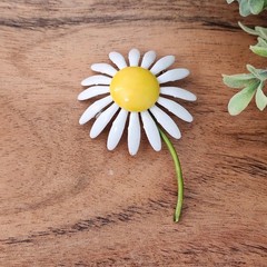 Vintage Original by Robert Enamel Daisy Brooch White Yellow Flower Mod 60s Pin
