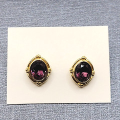 AVON Simulated Amethyst February Birthstone Gold Tone Pierced Earrings with Box