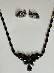 Women’s Garnet Necklace Set 925 Sterling Silver 17.75 “ & Matching Earrings