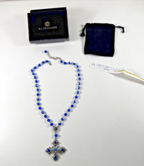 AVON DEALERS ESTATE NEW! RJ GRAZIANO BLUE Crystal Maltese Cross Necklace