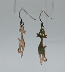 VTG 925 Cat Silhouette 1.5in Drop Earrings Sterling Silver 3g Patina Intact READ