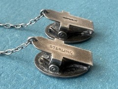 Antique 1885 VICTORIAN .925 Sterling Silver Baby Bib Chain Collar Clips RARE!
