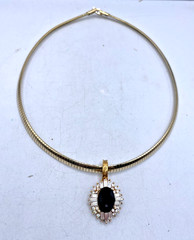 VTG 90’s Gold-tone Omega collar Black rhinestone pendant Statement