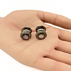 B&W Co. Marked Patented Octagon Platinum Plated Abalone Snap Cufflinks
