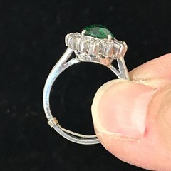 Vintage DuJay Sterling Cocktail Ring Pear Green Glass Halo Stone Size 8.25