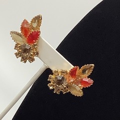 D&E Juliana Pink Givre Earrings Crystals Climber Gold Tone 1.75″