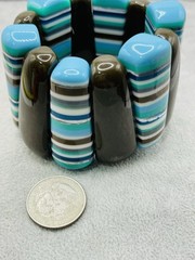 Vintage Chunky Striped Resin Stretch Bracelet Blue Aqua Brown Lucite Acrylic