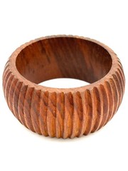 Wooden Bangle Bracelet Carved Ribbed Boho Vtg 1970s MCM Approx 1.5 Inches Wide
