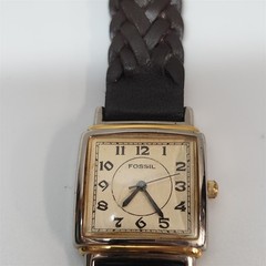 Vintage Fossil Vt-2431 Watch Running Braded Leather Strap