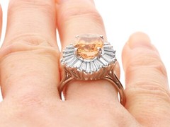 3.60Ct Orange Tourmaline and 2.30Ct Diamond, 18k White Gold Ballerina Ring