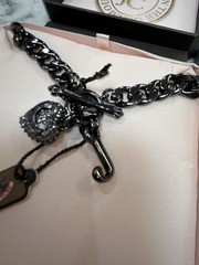 JUICY COUTURE Black Tone Chain Pave Heart & J Pendant Necklace NIB VINTAGE Y2K
