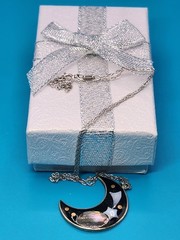 Vintage Alpaca Mexico Crescent Moon Necklace Mother Of Pearl Abalone Shell Rare