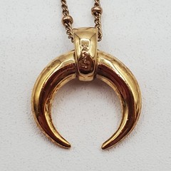 VTG 925 Vermeil Crescent Horn Pendant Necklace 22in Sterling Silver Bead Chain