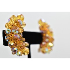 Laguna Vintage Clip On Crystal Earrings Citrine Climber Glam Signed 1950s A24
