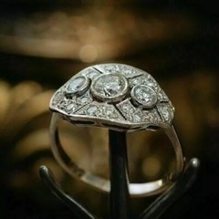 Art Deco Vintage Style Three-Stone Lab Created Diamond Wedding 925 Silver Ring