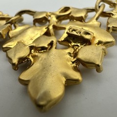 Vtg Grape Leaf Vine Necklace Brushed Matt Gold Plated Signed