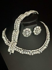 TRIFARI “Vanity Fair” 1956 Set Baguette Rhinestones Rhodium Alfred Philippe Box