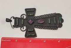 Gustavo Martinez Sterling Silver Cross Pendant Reticulated Amethyst Turquoise