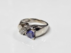 Diamond & Tanzanite 14K White Gold Ring ~ 6 g~ Size 7.25 ~ CS-6005