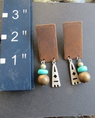 Vintage Modern Art Copper Enamel 2.5” Dangle post Earrings