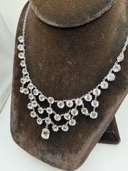 Vtg Open Back Crystal Clear Festoon Necklace Bezel Tier Tiered Set Drop 15.5”