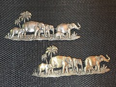 JJ Jonette ELEPHANT FAMILY WALK Pins Brooches – Silvertone & Bronze – Set of TWO