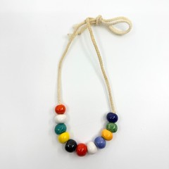 Vintage Retro Rainbow Ceramic Chunky Bead Cotton Cord Statement Necklace Craft