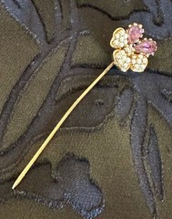 Victorian Style Gold Tone Faux Seed Pearl Purple Glass/Paste Pansy Stick Pin
