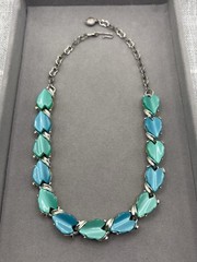 Vintage Silver Tone Blue & Green Thermoset Link Choker Necklace
