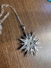 Vintage 925 Sterling Star Bethlehem Starburst White Zircons Pendant Necklace 18″
