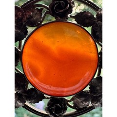 Antique Egg Yolk Amber Pendant Rose European 800 Silver Victorian Pendant