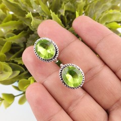 Sterling Silver August Peridot Gemstone Green Brother Gifts Cufflinks Jewelry