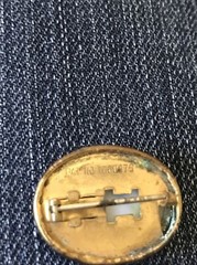 FOIL GLASS Cabochon Brass Pin Brooche Jewelry C Clasp Blue White Gold 1”