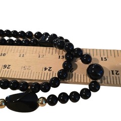 Vintage Necklace Black Beaded Gold Tone Clasp Double Strand 26″ SKU2510